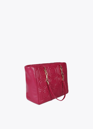 Shopper matelassé logotypé en simili cuir avec anse chaîne
