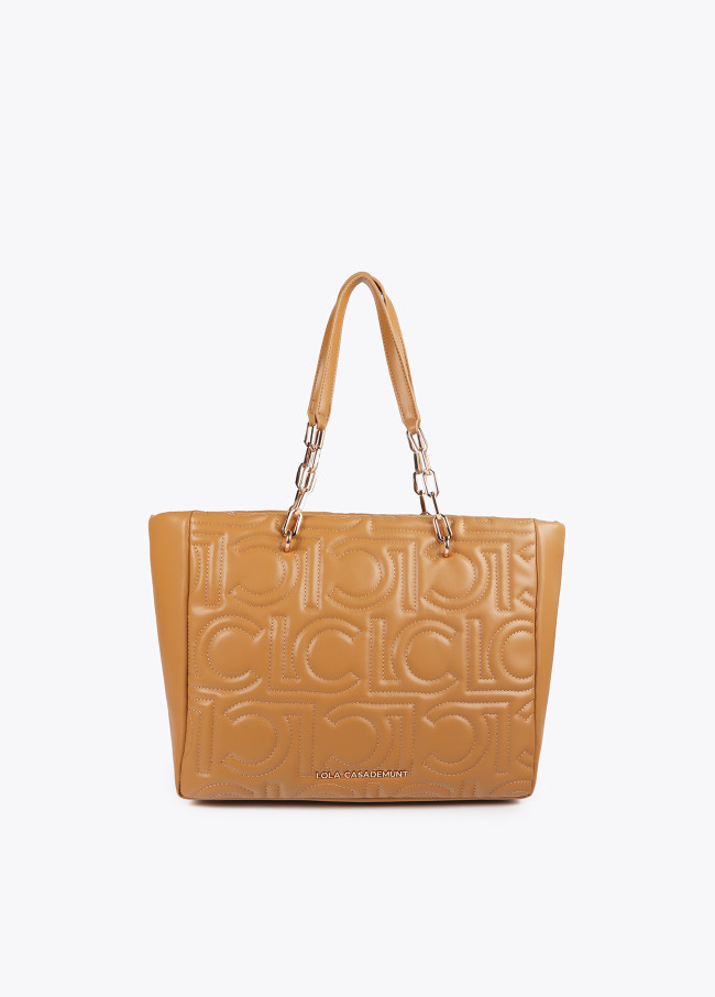 Quilted faux leather logo tote bag with mixed...
