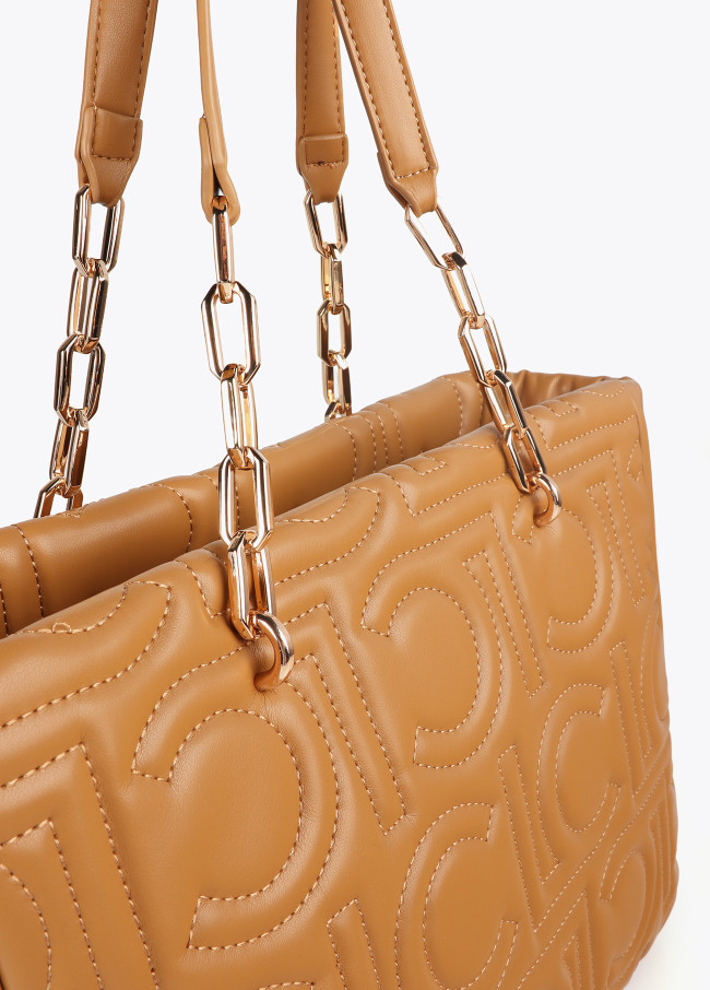 Quilted faux leather logo tote bag with mixed...