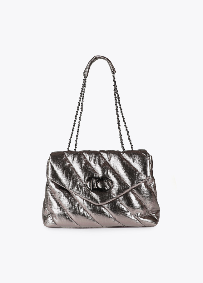 Metallic quilted fabric bag with flap