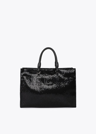 Sequinned tote bag with matching logo