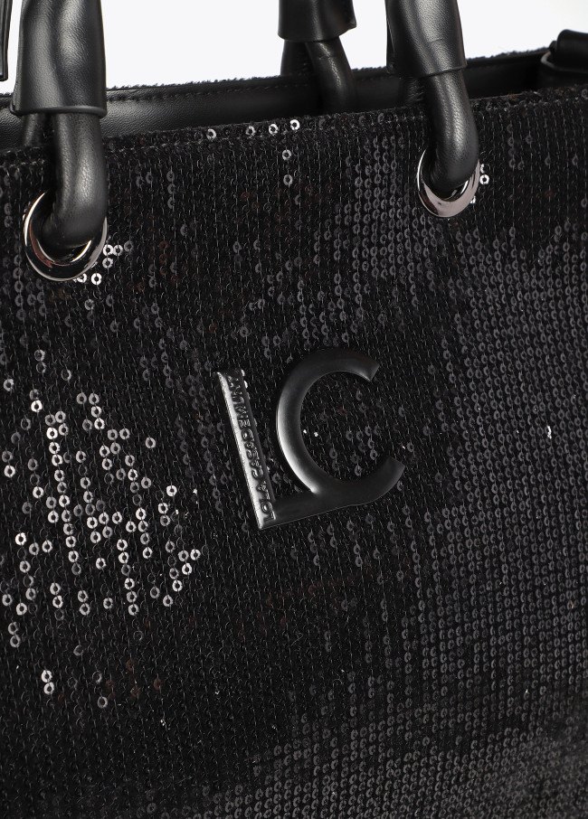 Sequinned tote bag with matching logo