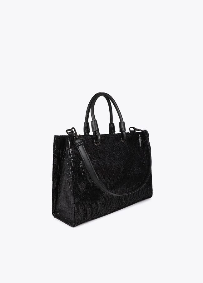 Sequinned tote bag with matching logo
