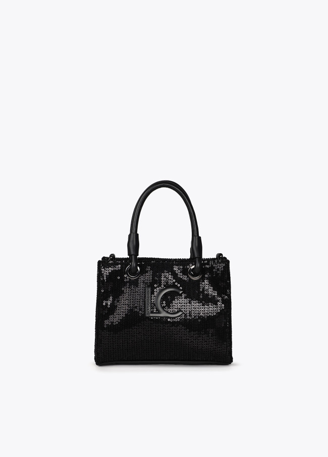 Mini sequinned tote bag with matching logo
