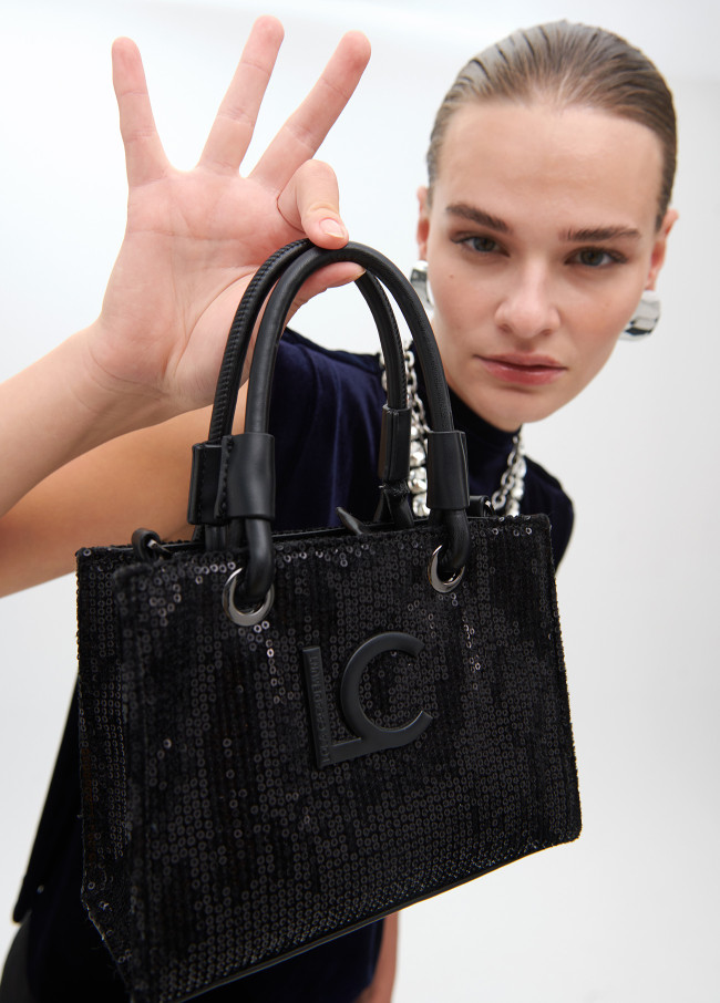 Mini shopper lentejuelas logo al tono