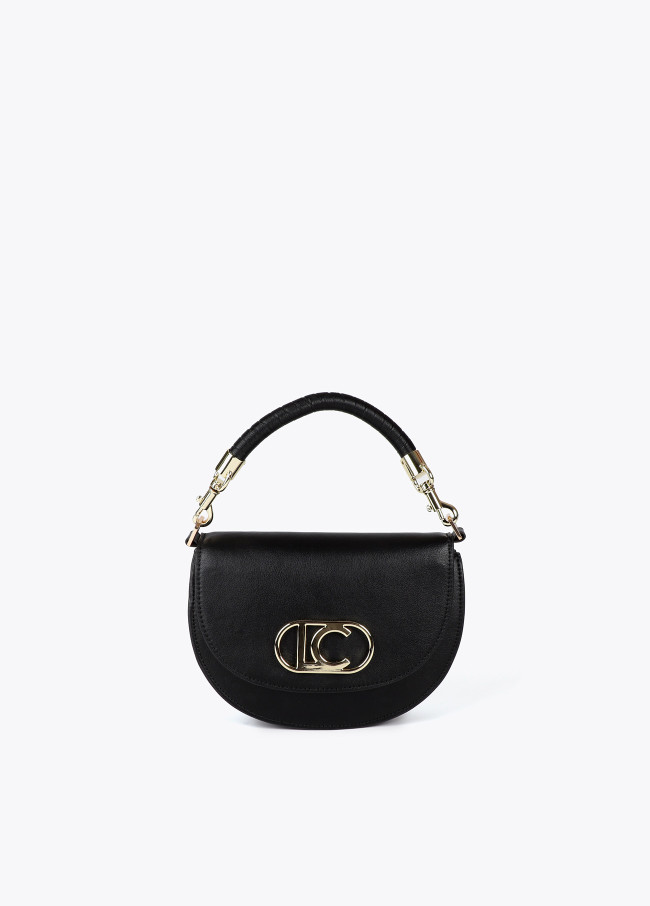 Half-moon crossbody bag with flap, short...