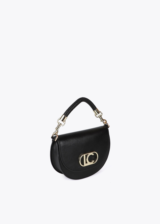 Half-moon crossbody bag with flap, short...