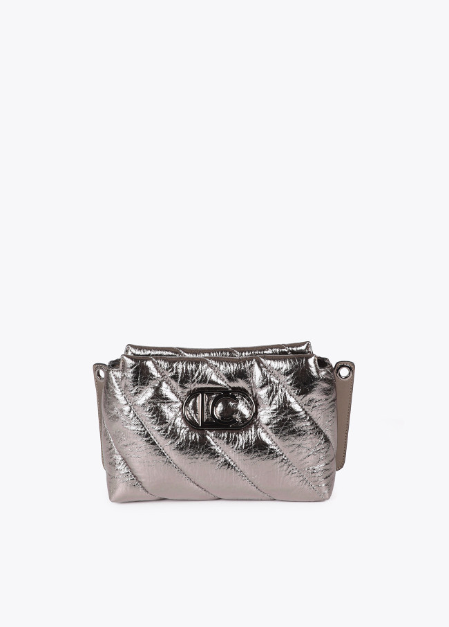 Metallic quilted fabric crossbody bag