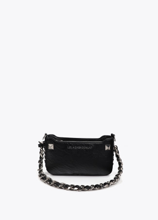 Wrinkled faux leather bag with metal details and XL studs