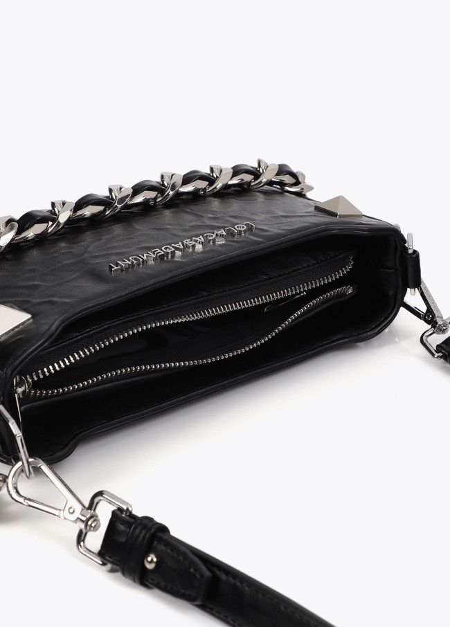 Wrinkled faux leather bag with metal details...