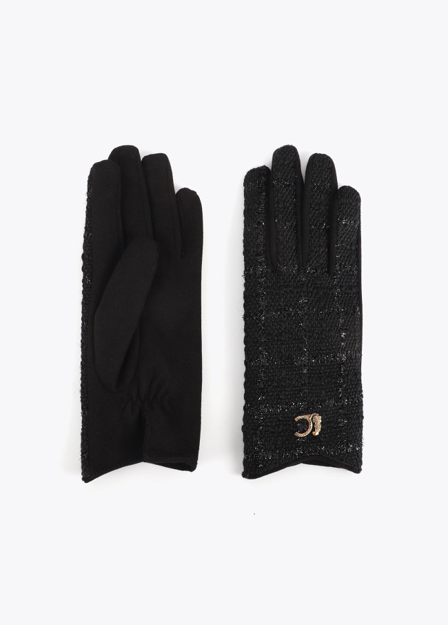 Contrast tweed gloves