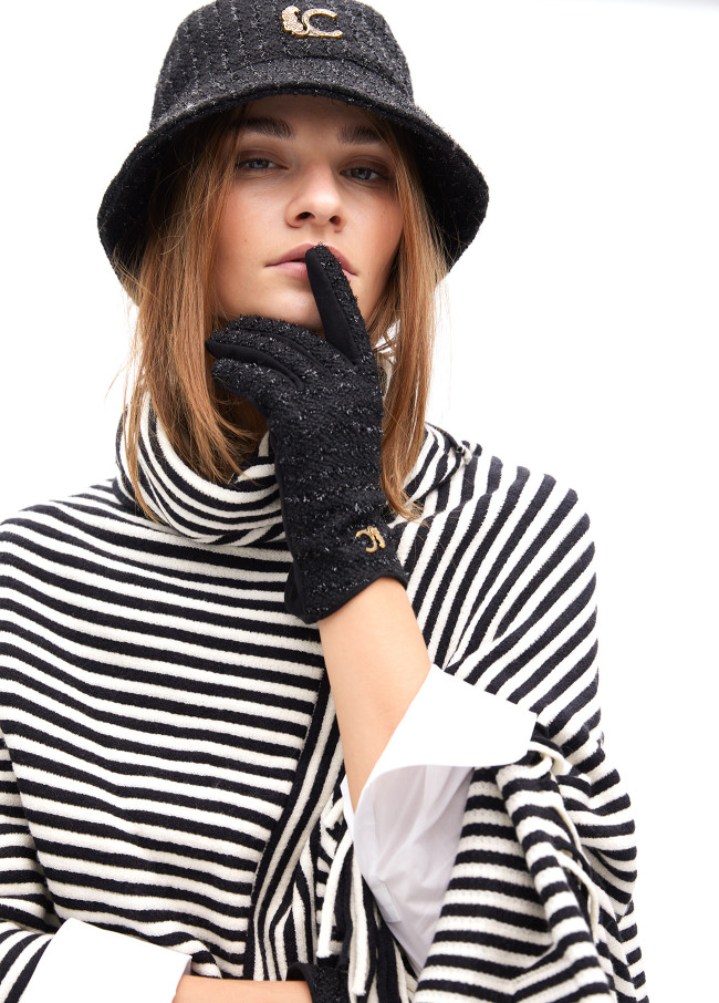 Contrast tweed gloves