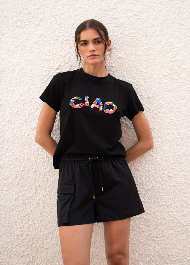 Technical fabric shorts with elastic waistband"