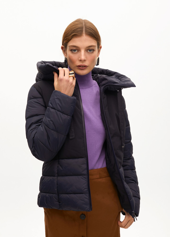 Short contrast fitted puffer anorak