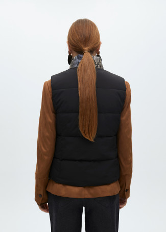 Animal print textured puffer gilet with golden details
