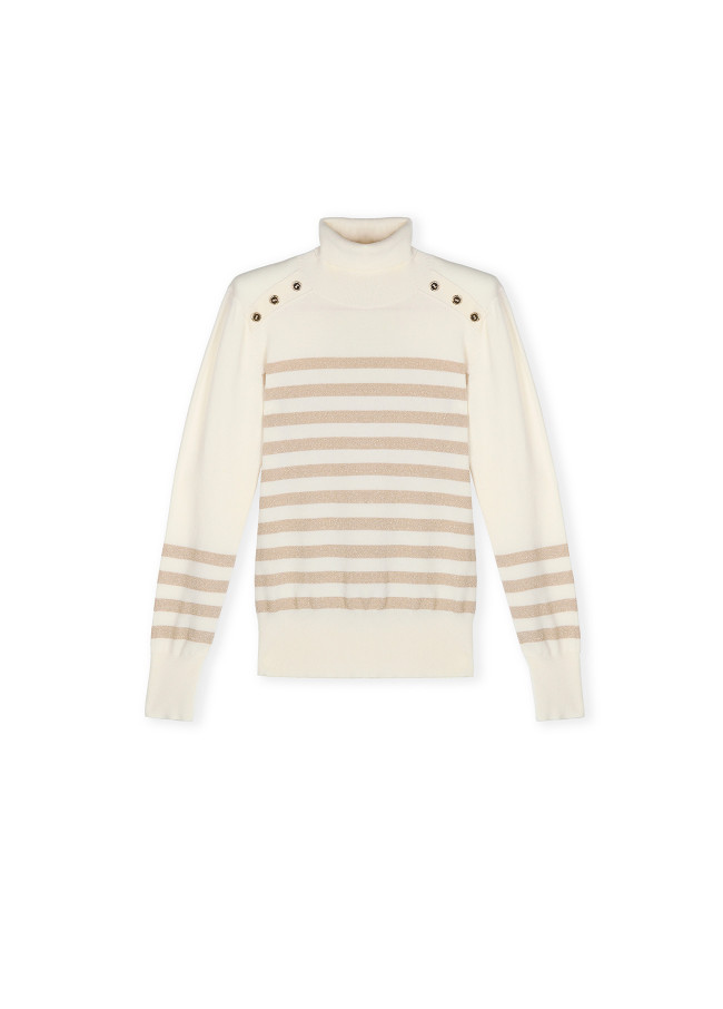 High neck sweater with golden stripes and...