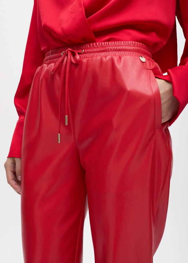 Faux leather jogging trousers