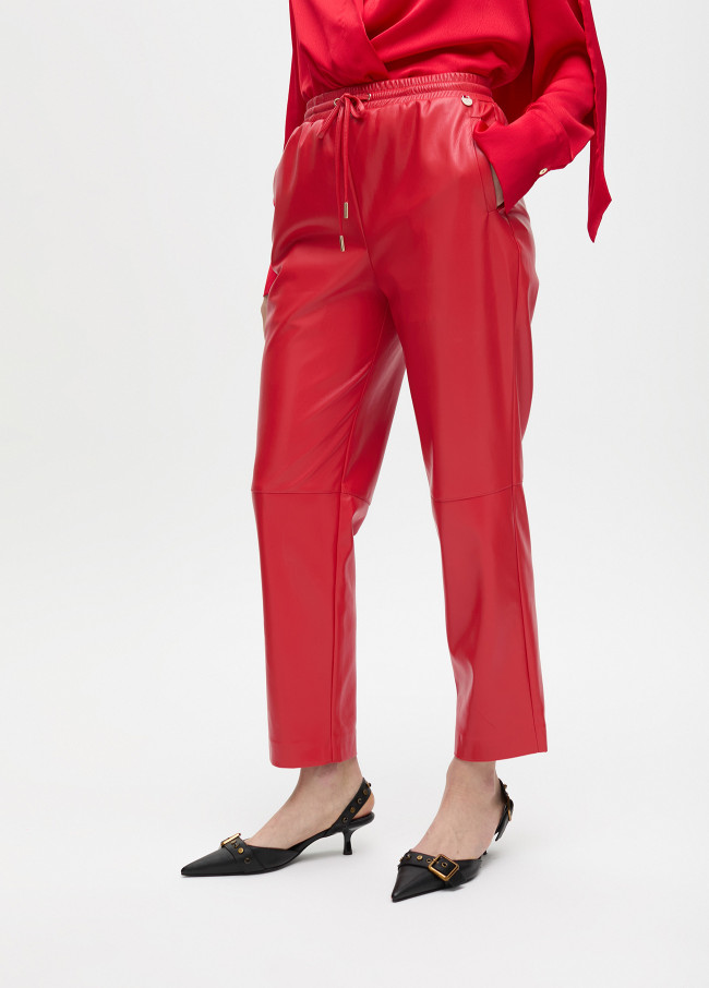 Faux leather jogging trousers