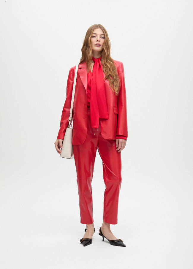 Faux leather jogging trousers