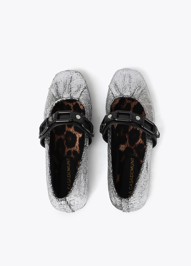 Metallic ballet flats with gathered detail