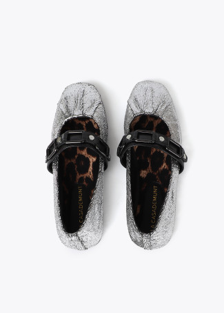 Metallic ballet flats with gathered detail