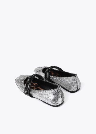 Metallic ballet flats with gathered detail