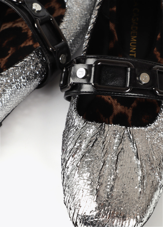 Metallic ballet flats with gathered detail