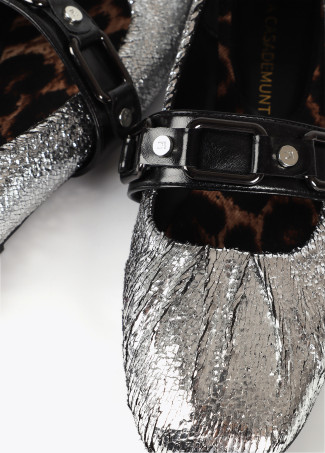 Metallic ballet flats with gathered detail