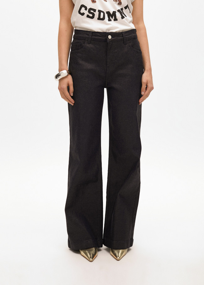 Wide-leg coated-effect jeans