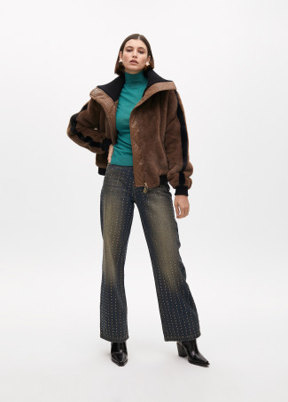 Weitbeinige Jeans mit Kupferdetails