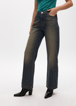 Weitbeinige Jeans mit Kupferdetails