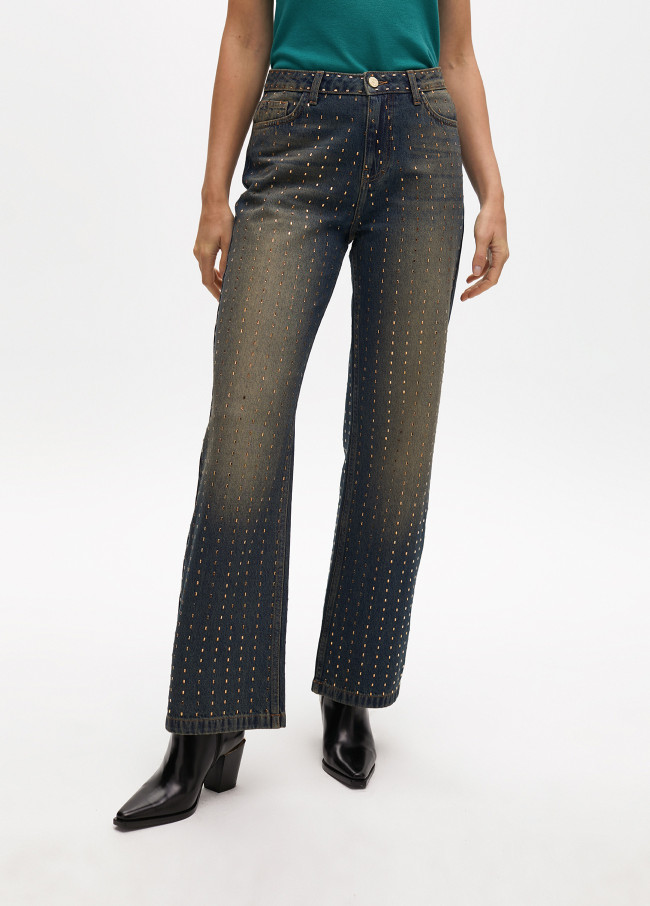 Weitbeinige Jeans mit Kupferdetails