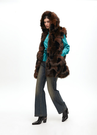 Langes Haarweste mit bedrucktem Innenfutter