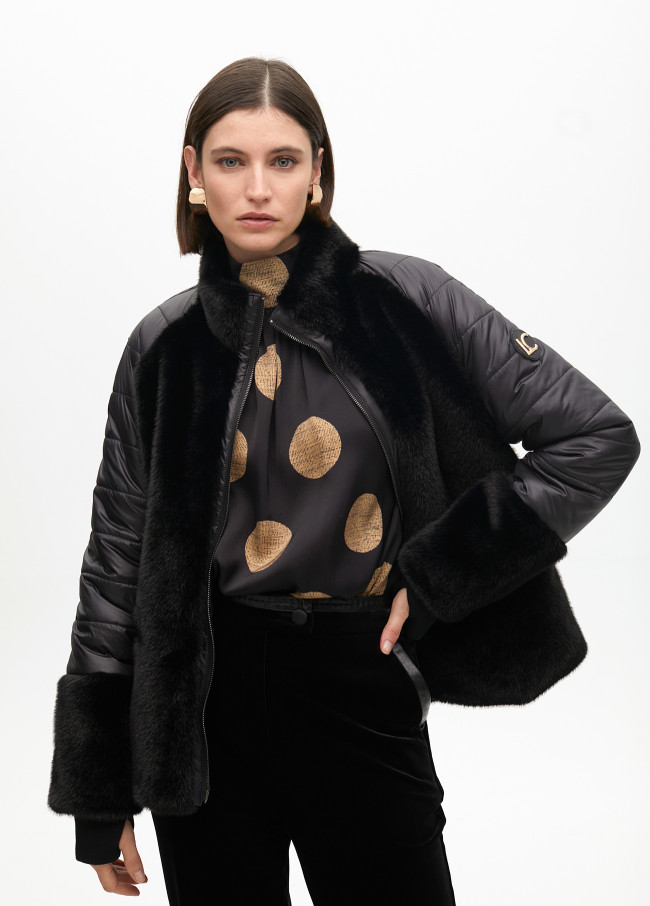 Fur feather combo coat