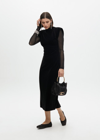 Long velvet dress with transparent sleeves
