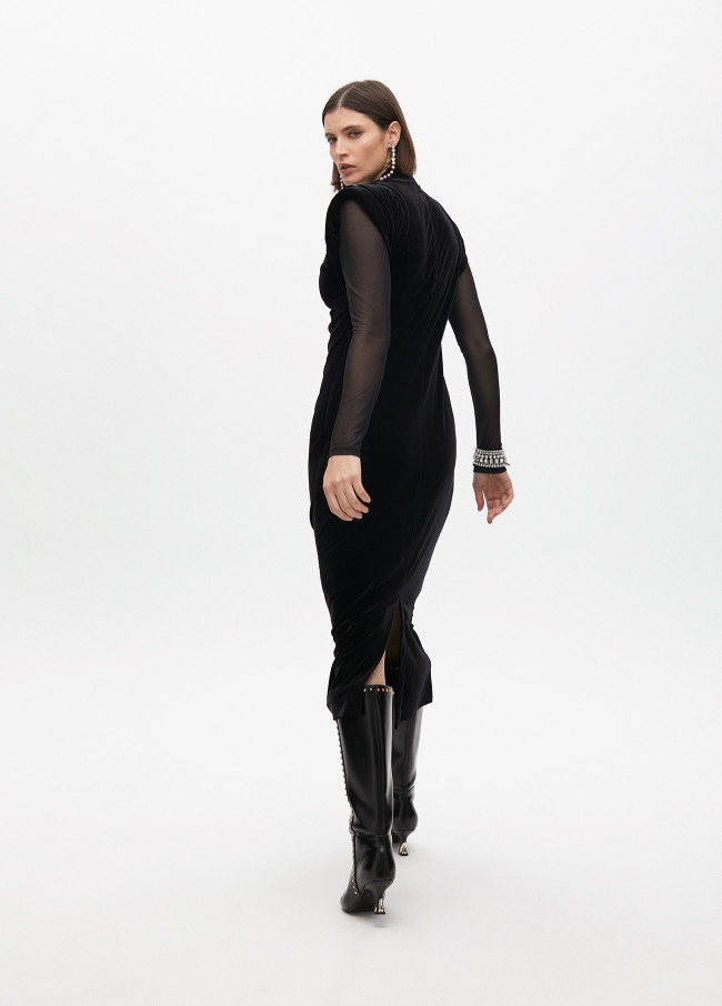 Long velvet dress with transparent sleeves