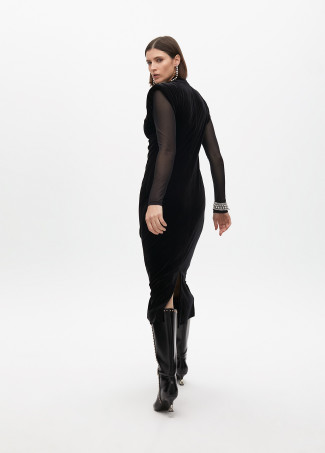 Long velvet dress with transparent sleeves