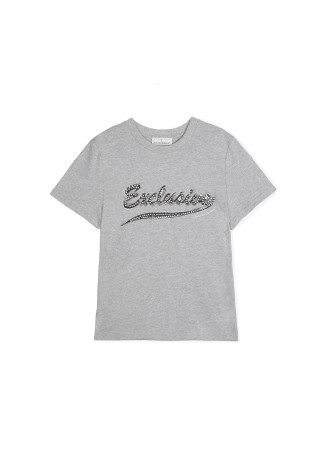 Kurzarmshirt mit Positionellem Print und Juwelen-Detail