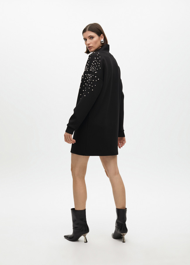 Dress with rhinestone sleeve details