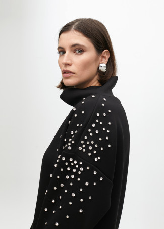 Dress with rhinestone sleeve details