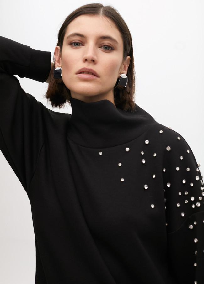 Dress with rhinestone sleeve details