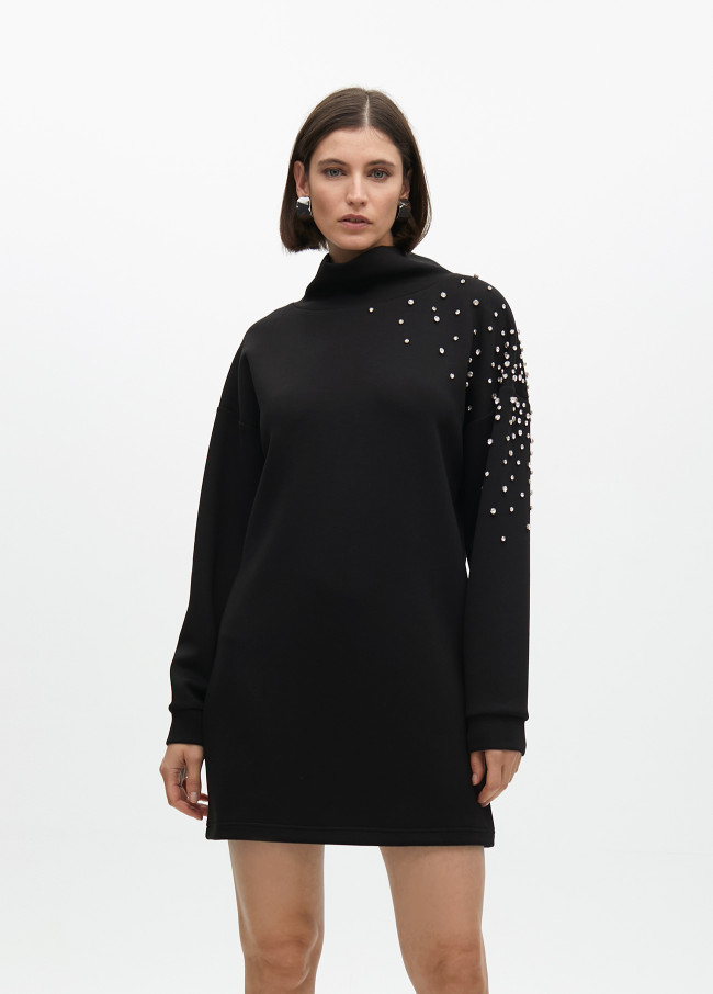 Dress with rhinestone sleeve details