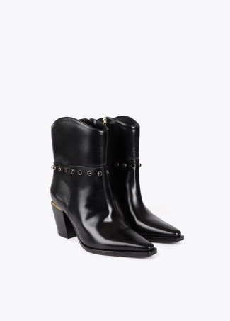 Stivaletto Cowboy con Tacco e Dettagli Metallici