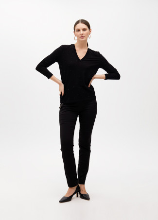Maglia scollo a V con dettagli strass