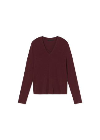 Knit V-neck T-shirt with rhinestone details