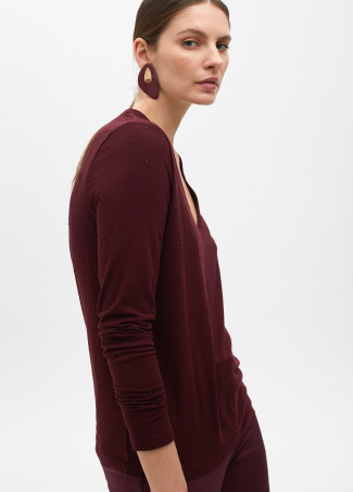 Knit V-neck T-shirt with rhinestone details