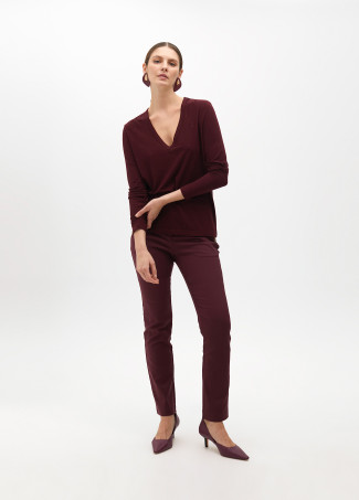 Knit V-neck T-shirt with rhinestone details