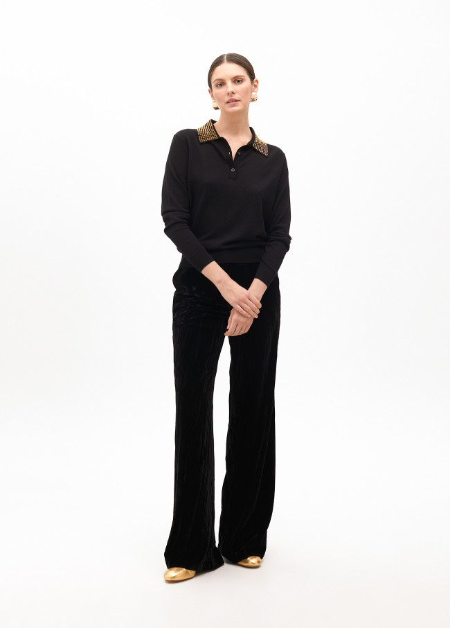 Pull Style Polo avec Col Strass