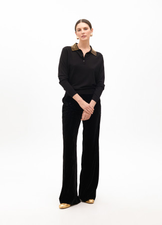 Pull Style Polo avec Col Strass