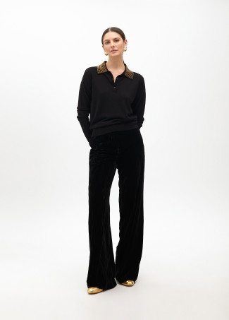 Pull Style Polo avec Col Strass